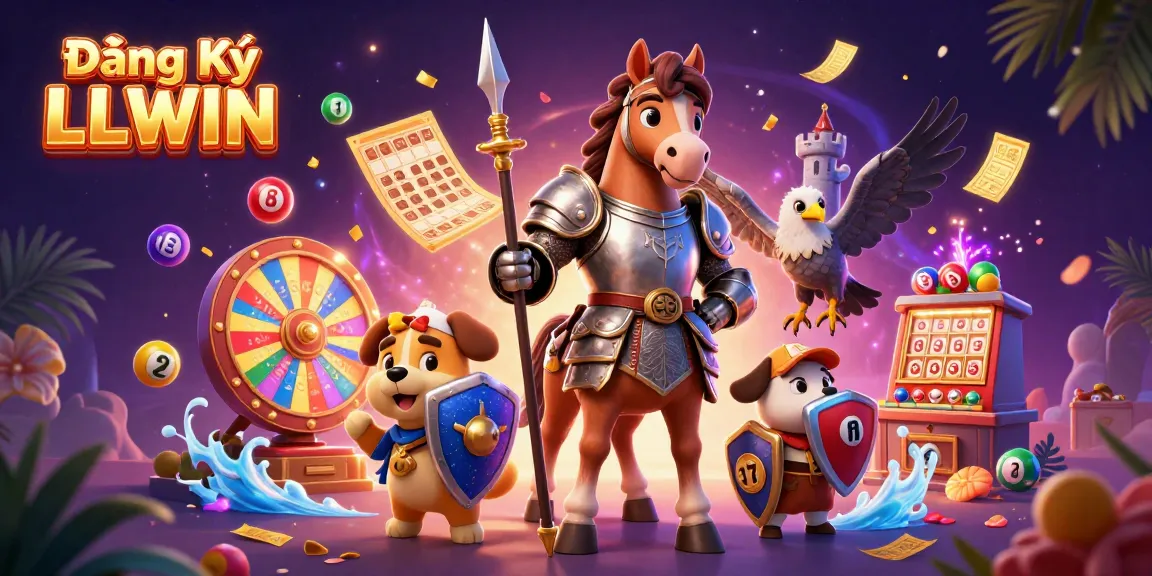 Play to win with Đăng Ký LLWIN as colorful lottery elements and characters create an exciting casino atmosphere.