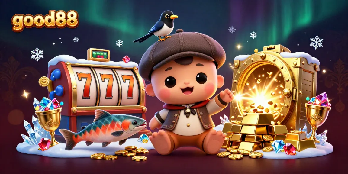 Experience thrilling casino fun with good88 featuring playful characters and dynamic gold elements.
