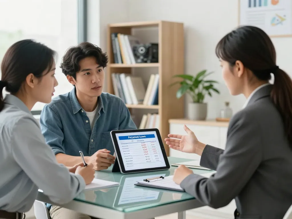 Payday Loans Co Alberta discussion between financial advisor and couple in modern office.