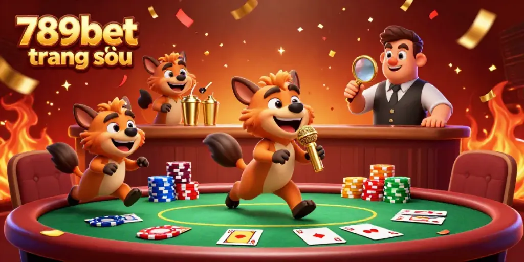 Experience the excitement at 789bet trang chủ, with animated hyenas enjoying games in a vibrant casino setting.