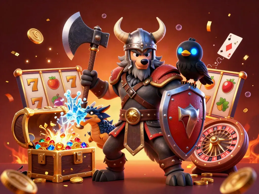 Join the excitement of IDC88JOKER with a Viking warrior, dragon, and dazzling slot elements.