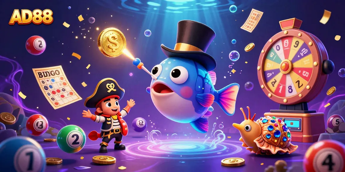 Engage with the thrilling world of AD88 as our characters celebrate in a vibrant underwater casino scene filled with treasures.