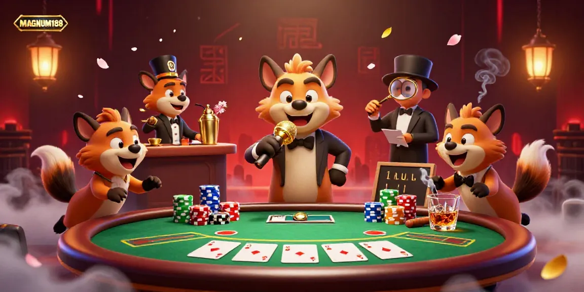 Experience the vibrant energy of MAGNUM188 with a comedic hyena casino scene filled with gaming excitement.