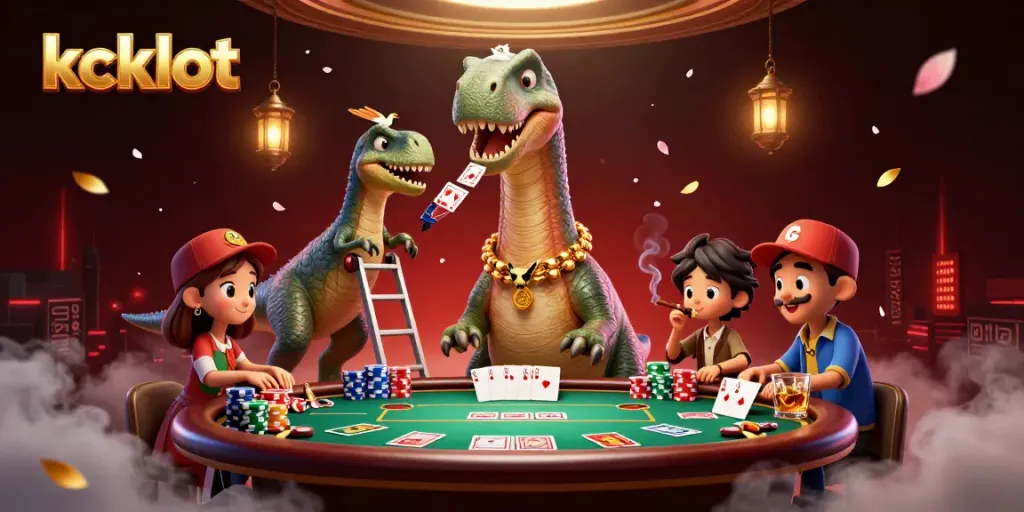 Melihat aksi mengesankan di kckslot dengan dinosaur raksasa dan raptor berinteraksi di meja poker.