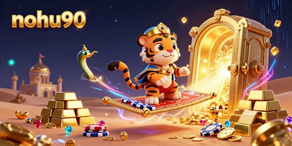 Nohu90 offers thrilling chances to win in a dazzling casino scene filled with treasures and magical elements.
