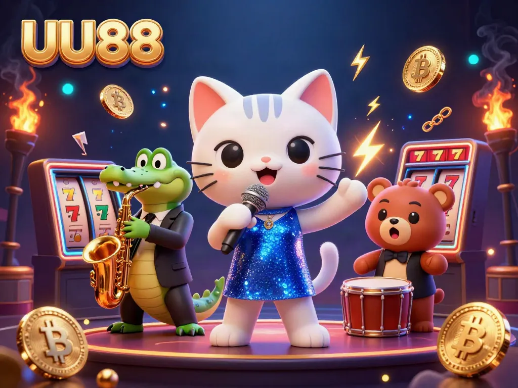 Experience the fun of UU88 with illuminating casino elements featuring lively characters.