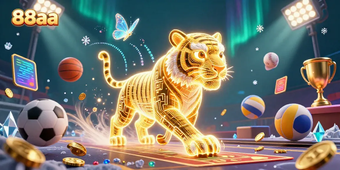 Engaging 88aa scene showcasing a neon-wireframe tiger in a vibrant casino atmosphere.